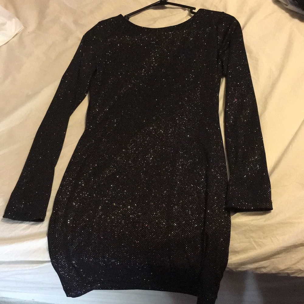 Black sparkle long sleeve mini dress