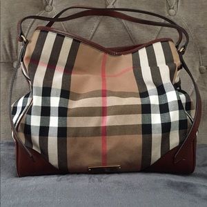 Large Burberry Canvas and Leather Shoulder Bag