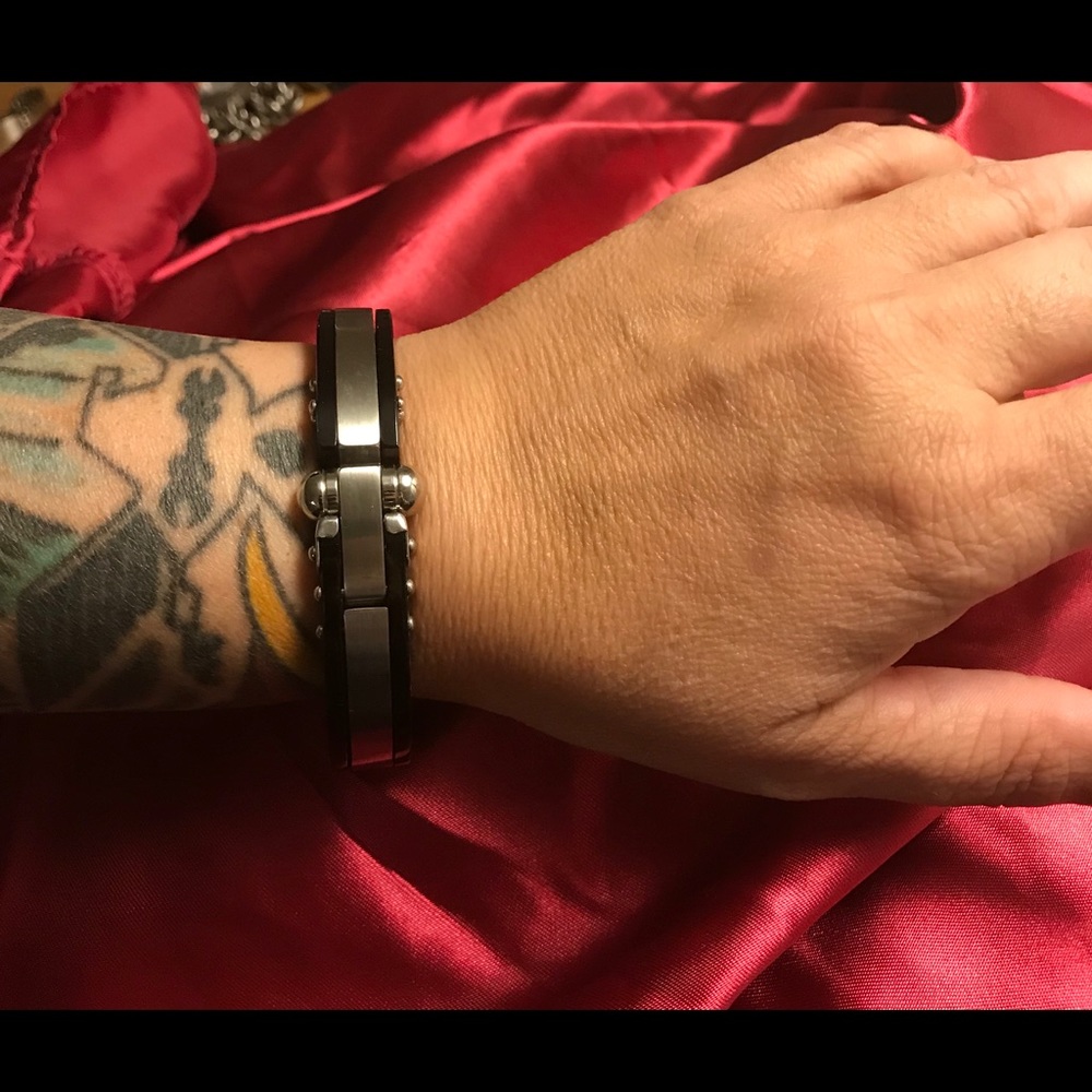 Bracelet - silver with black accents.