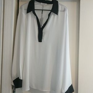 Calvin Klein NWT Collared Blouse Black/White 3X