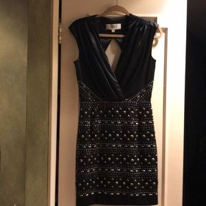 Badgley Mishka Black Satin dress w/gold grommets.