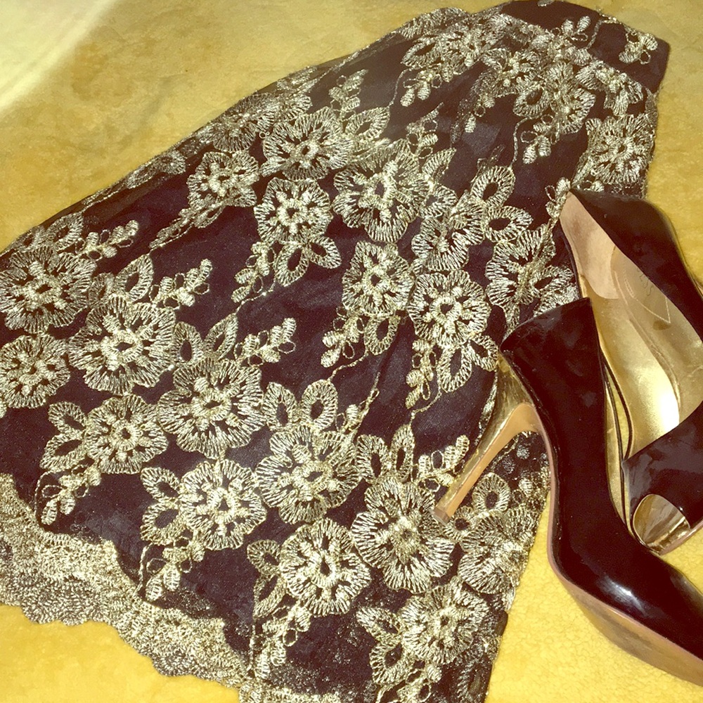 Black and Gold A-Line Skirt