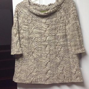 Cable knit sweater with slight cowl neck