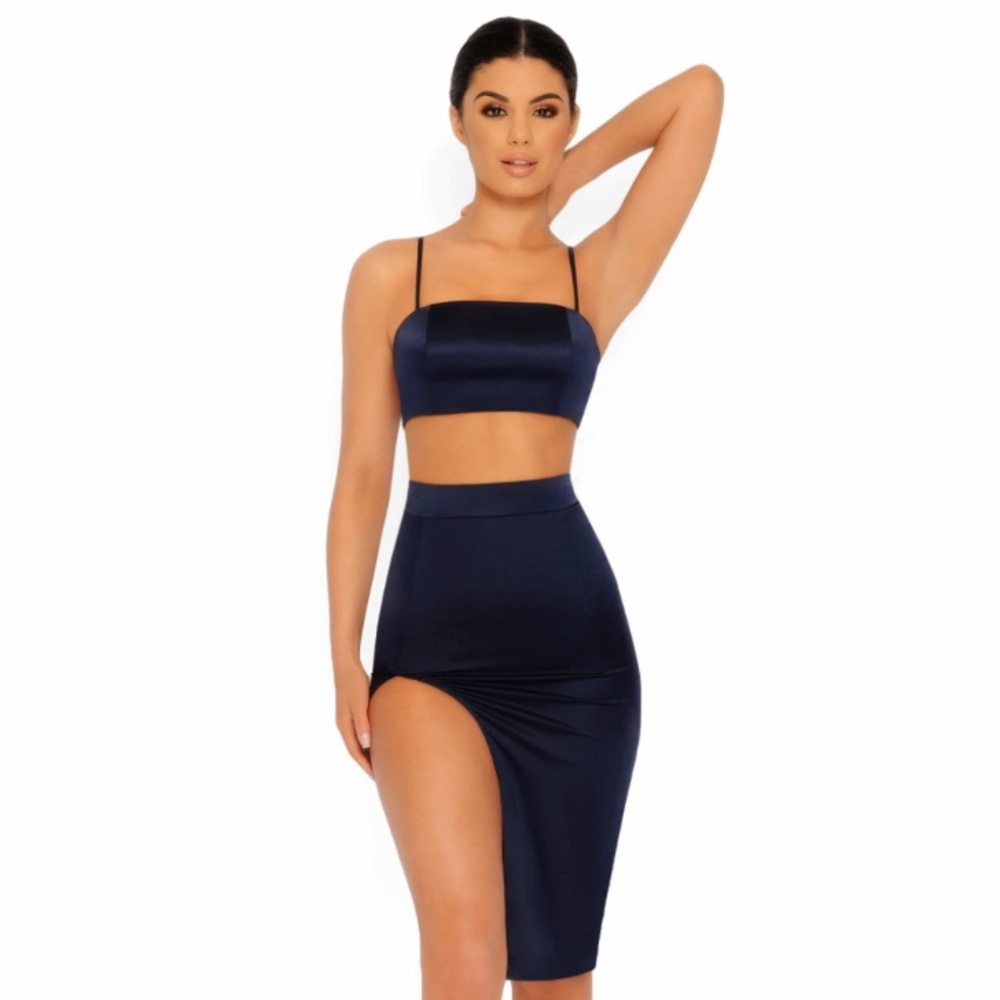 NWT SATIN TWO PIECE IN NAVY