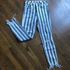 NWOT Striped stretch frayed denim jeans