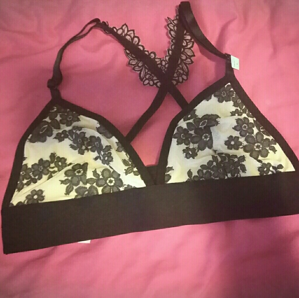 Black/Cream Unlined PINK Bralette