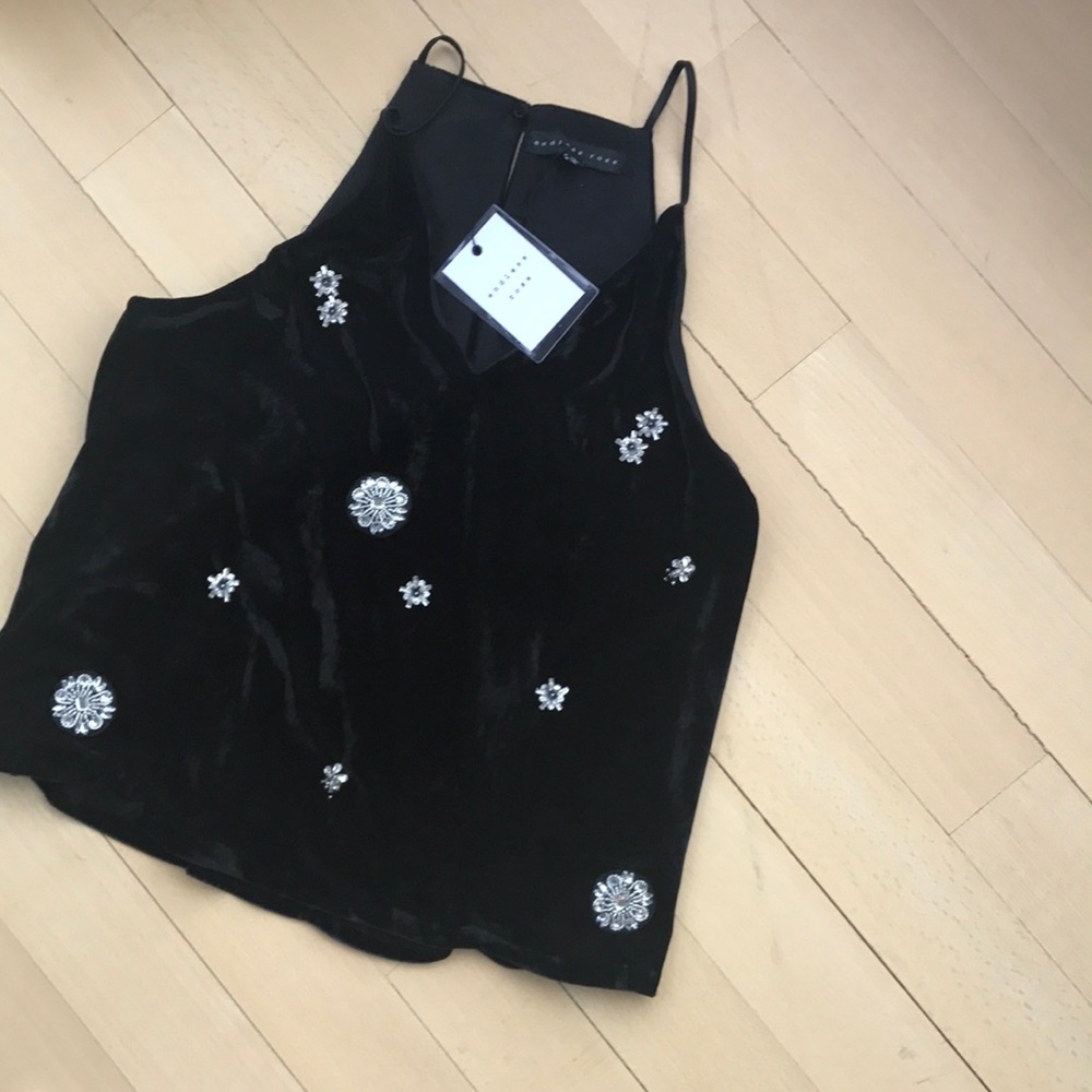 Endless Rose black velvet tank with crystals NWT!