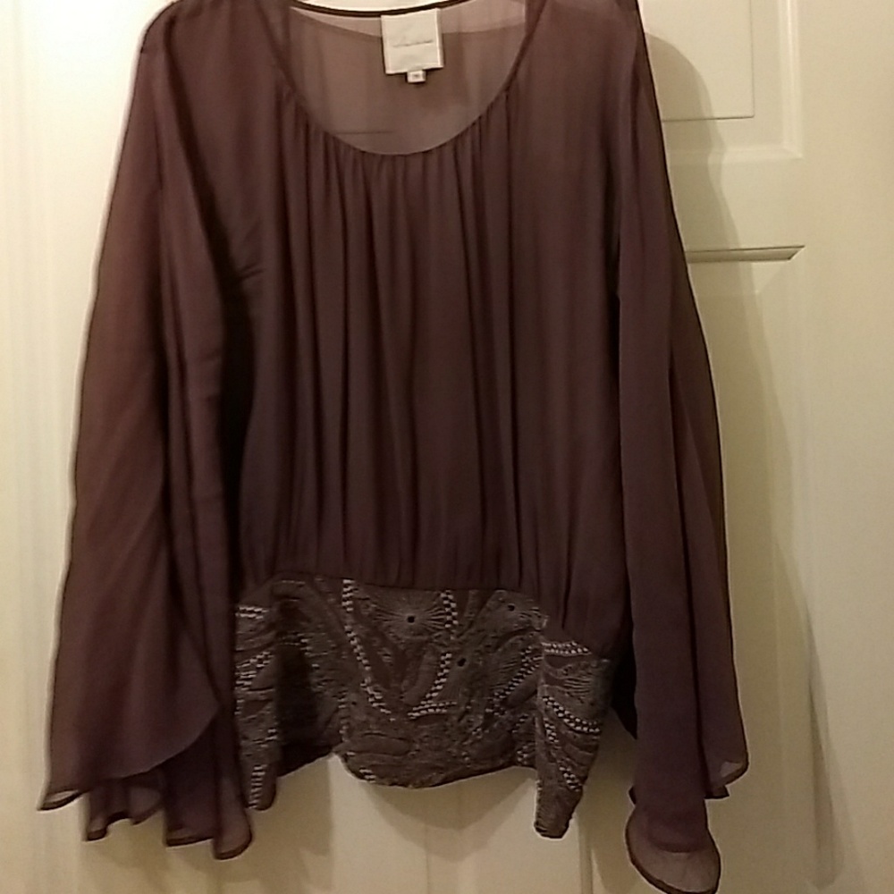 Saivana 100% silk light brown blouse with embroide