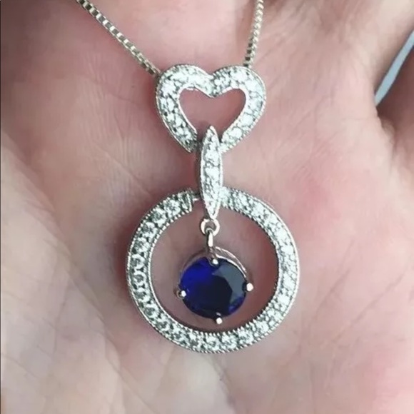 Jewelry - 2CT Sapphire & Topaz Silver Pendant
