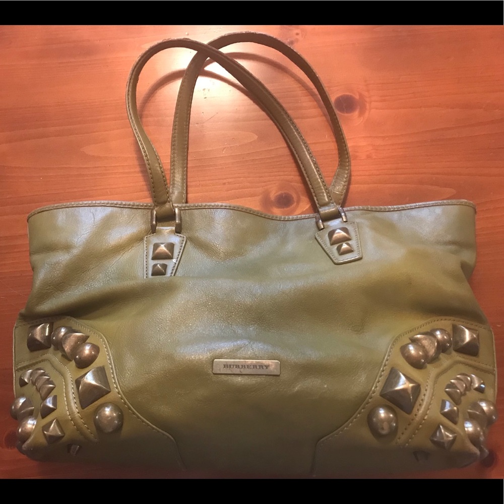 Burberry green leather tote
