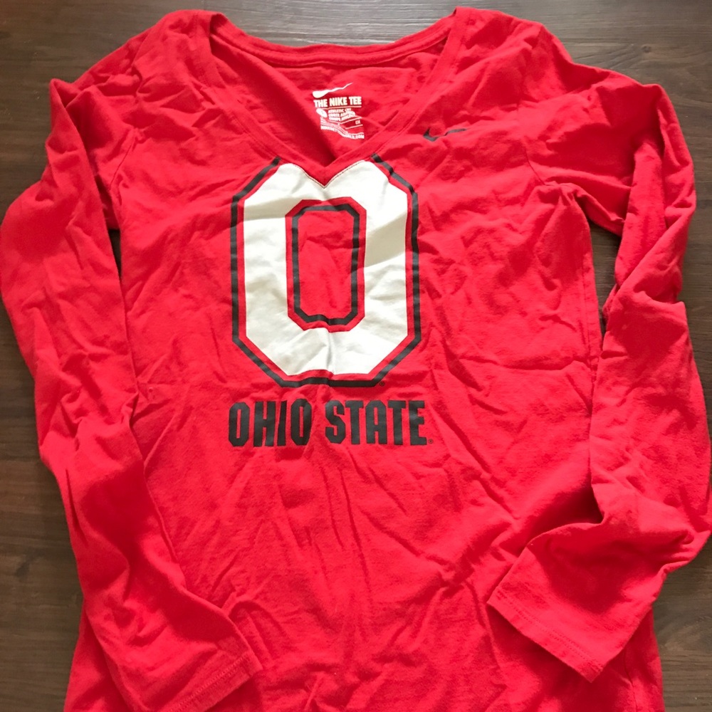 Red long sleeve V neck Ohio state OSU