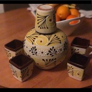 Authentic Mexican clay water pitcher and 5 cups