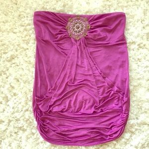 Large magenta & gold open shoulder top