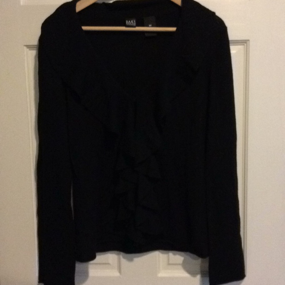 SALE SAKS FIFTH AVE RUFFLE FRONT MERINO CARDIGAN
