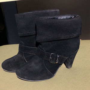 Black Suede Ankle Boots with Buckle