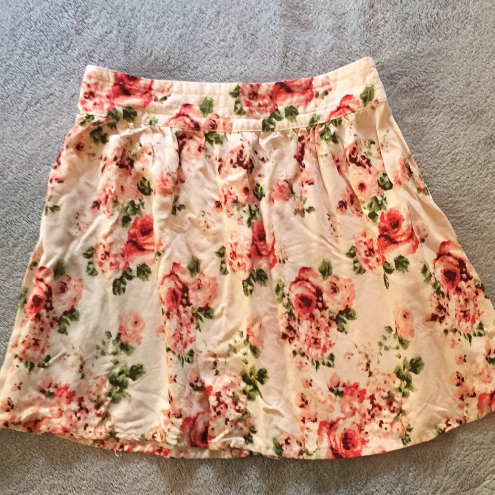White and pink floral skirt
