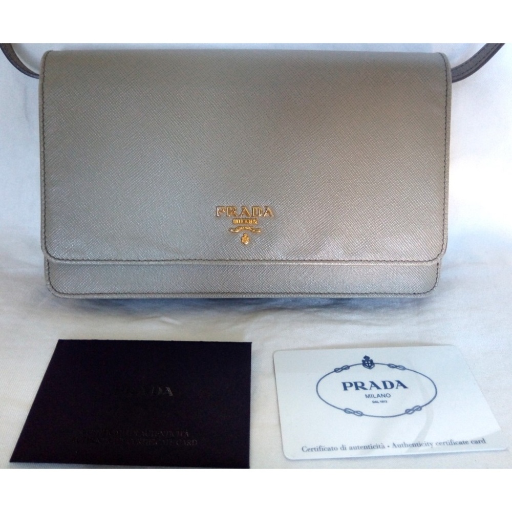 Prada Saffiano Wallet Crossbody Pomice