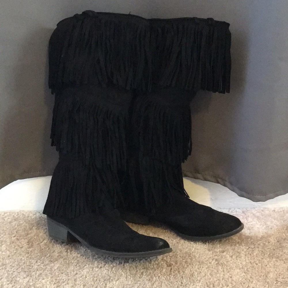 Black Suede Fringe Boots