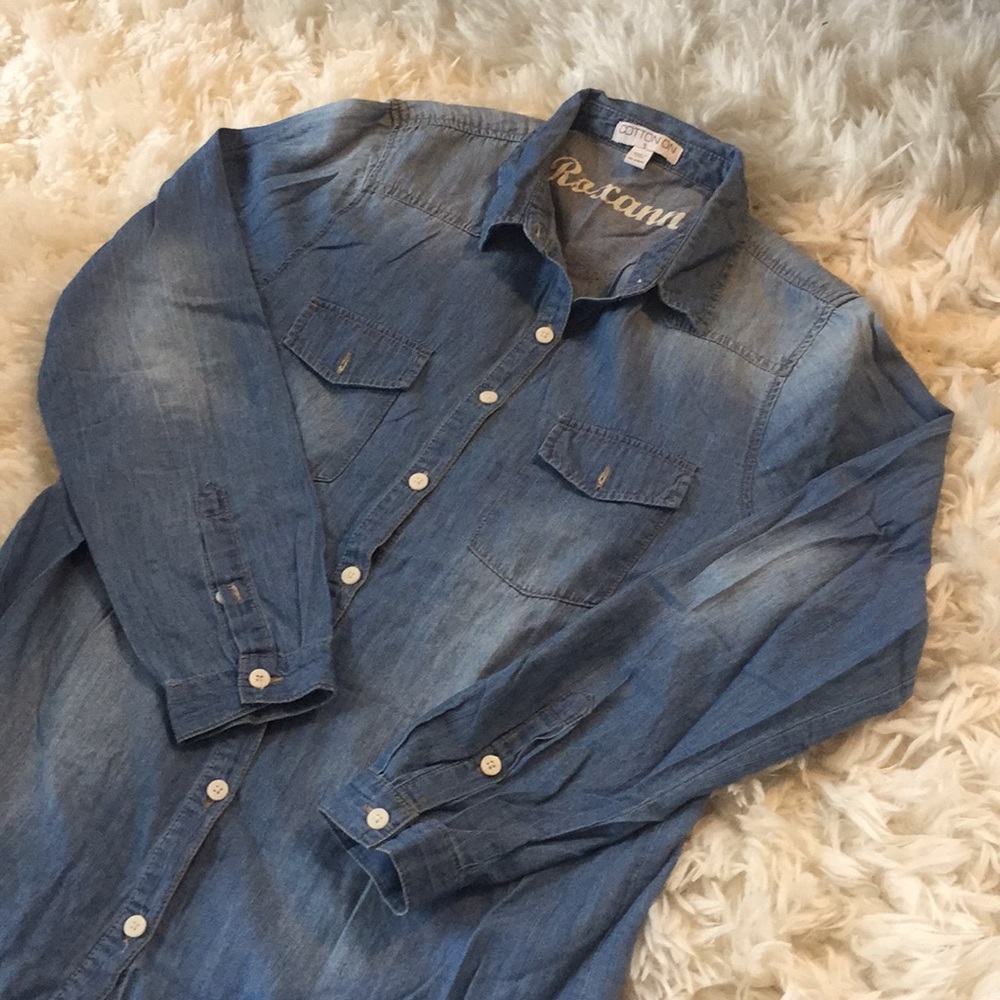 🆕 👚 cotton on denim chambray button up shirt