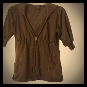 🐝Miss Chievous Brown Zip up Short Sleeve Hoodie🐝