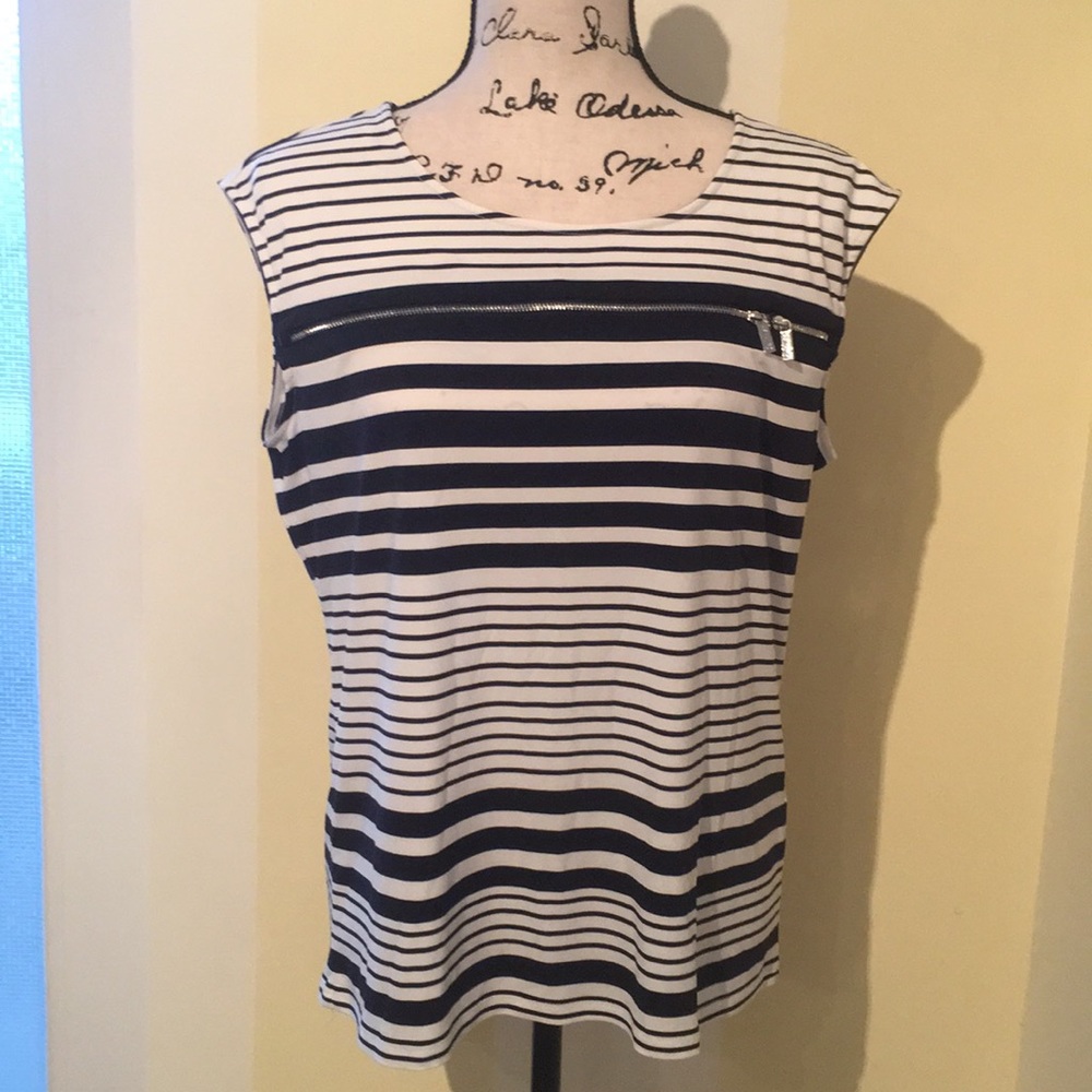 Calvin Klein Navy Striped Sleeveless Blouse