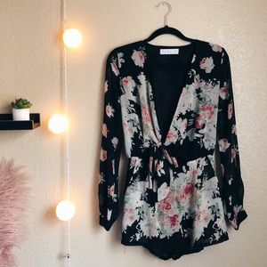 ROSY DEEP PLUNGE TIE TOP ROMPER