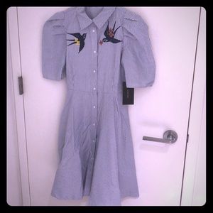 Zara Basic Collection Embroidered Striped Dress