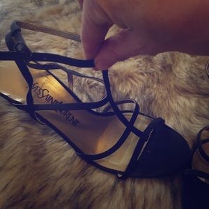 Poivre Black Crepe Caged Heels