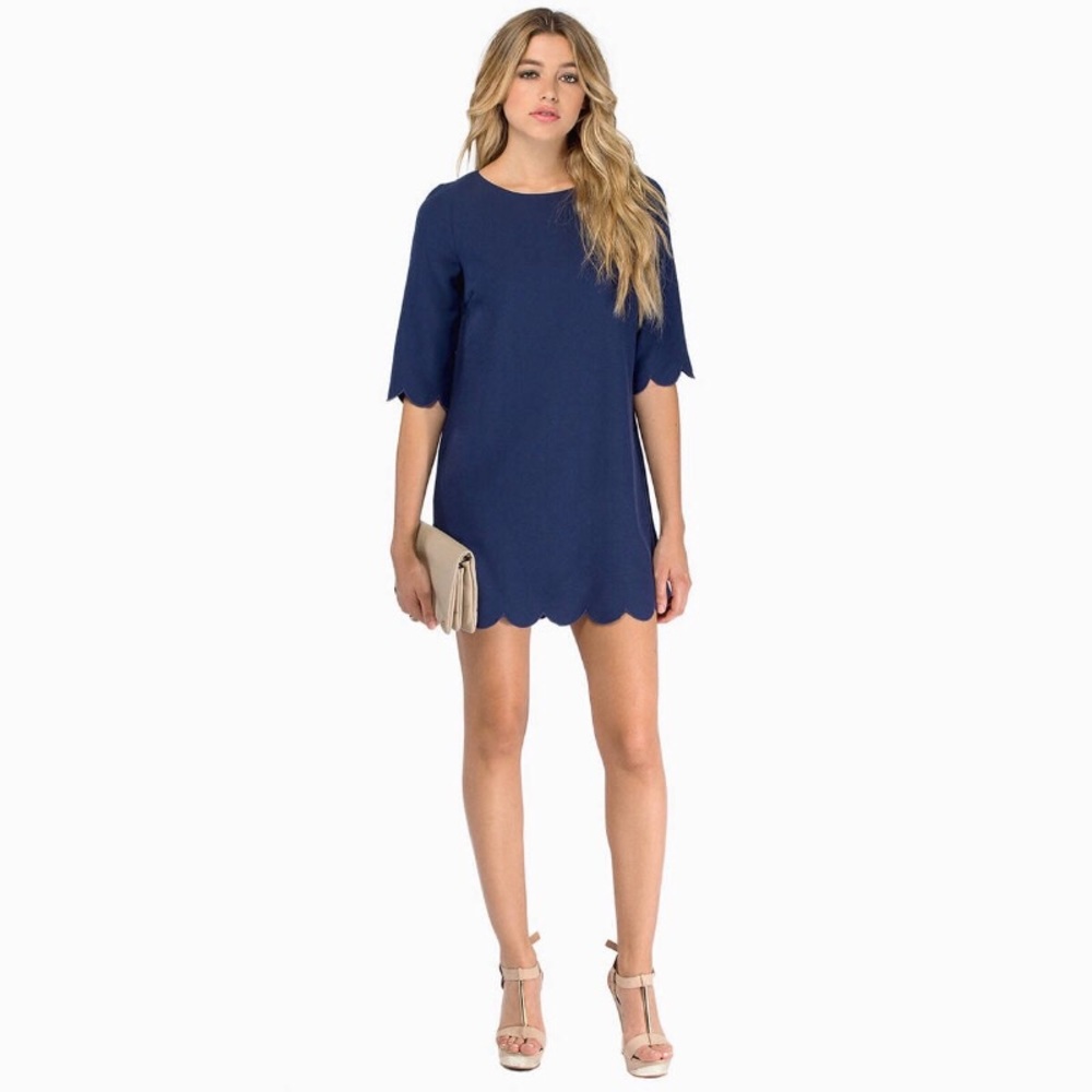 TOBI | Classy Navy Blue Scalloped Shift Mini Dress Size Small
