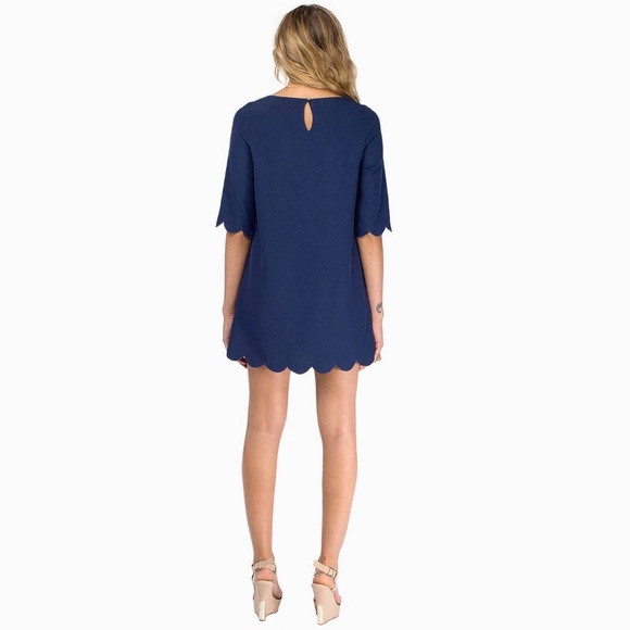 TOBI | Classy Navy Blue Scalloped Shift Mini Dress Size Small - Picture 2 of 8