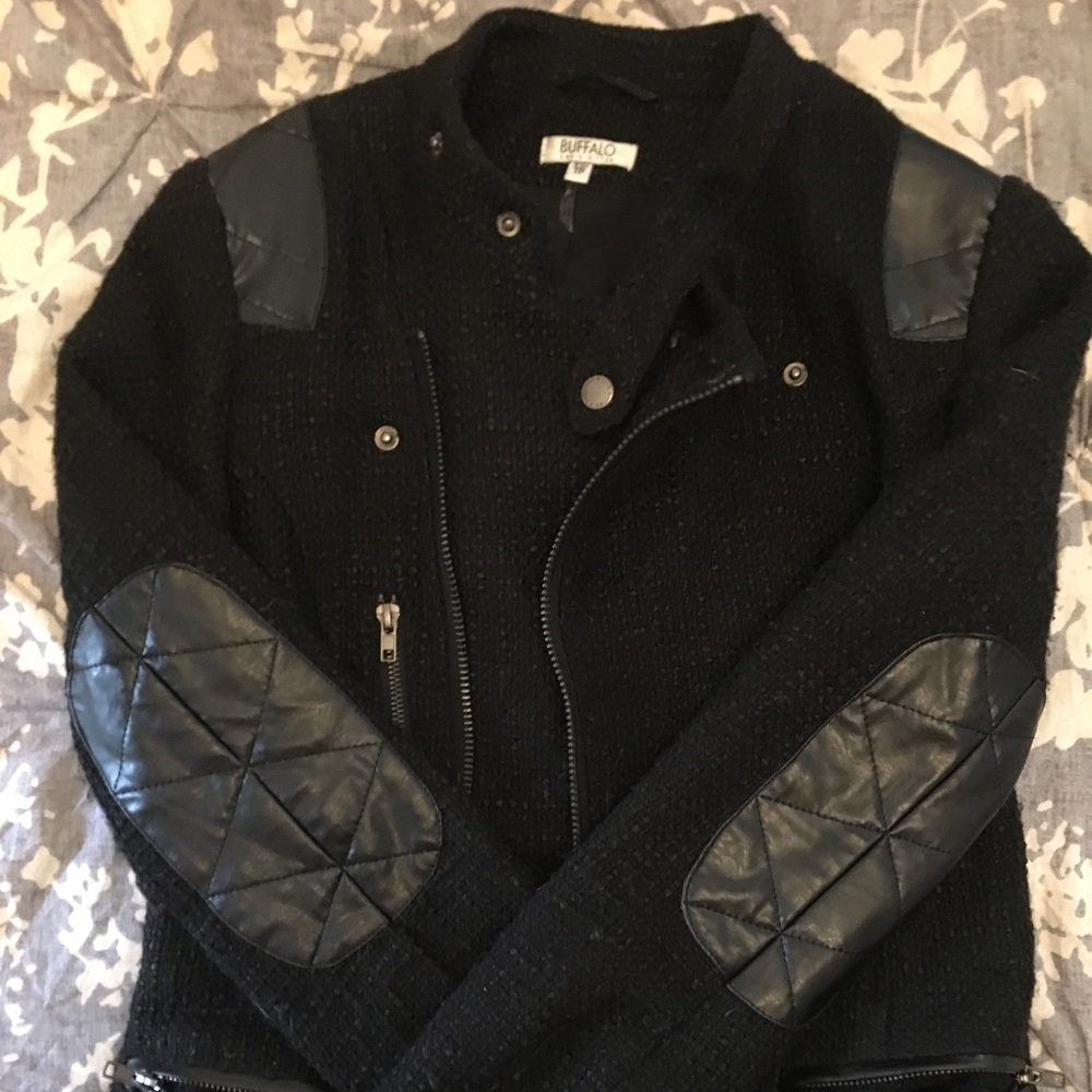 NWOT BUFFALO XS TWEED JACKET WITH LEATHER PATCHES