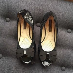 Black peep toe flats