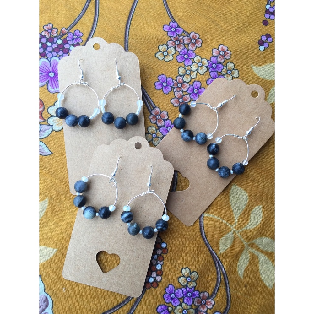 Marbled Stone Silver Hoop Earrings