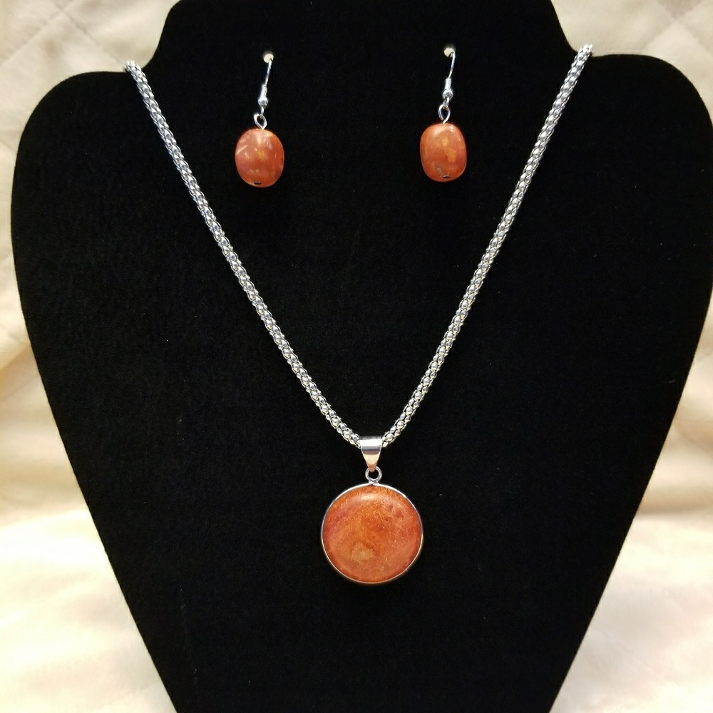 Orange River Stone Necklace and Earring Set