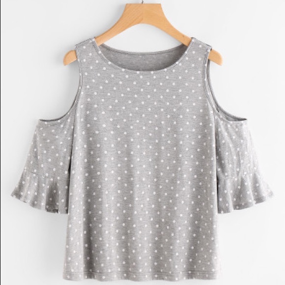 1 Left! ⚪️Grey⚪️Cutout Heather Knit Polka Dot- top - Picture 2 of 6