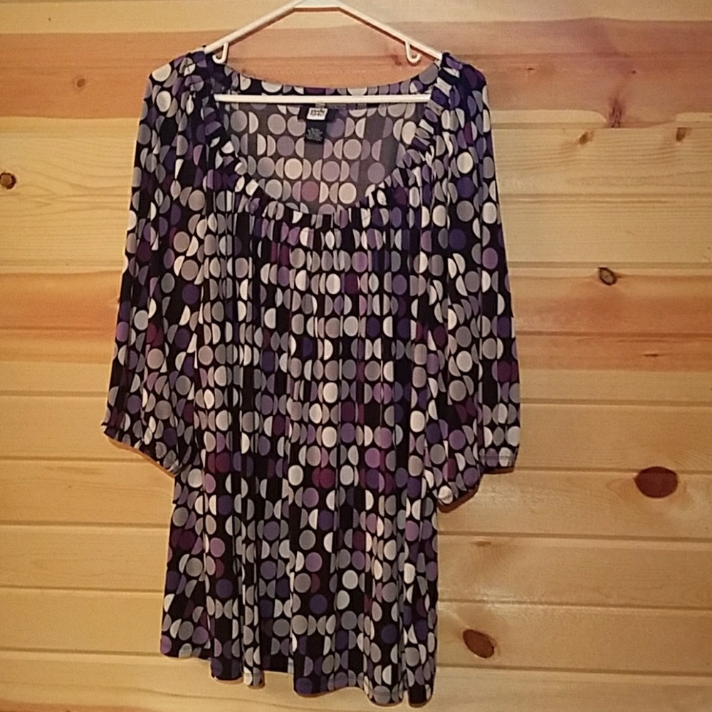 Purple, grey and white dress top 3/4 sleeve