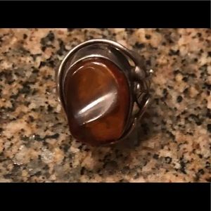Sterling sliver amber ring with leaves