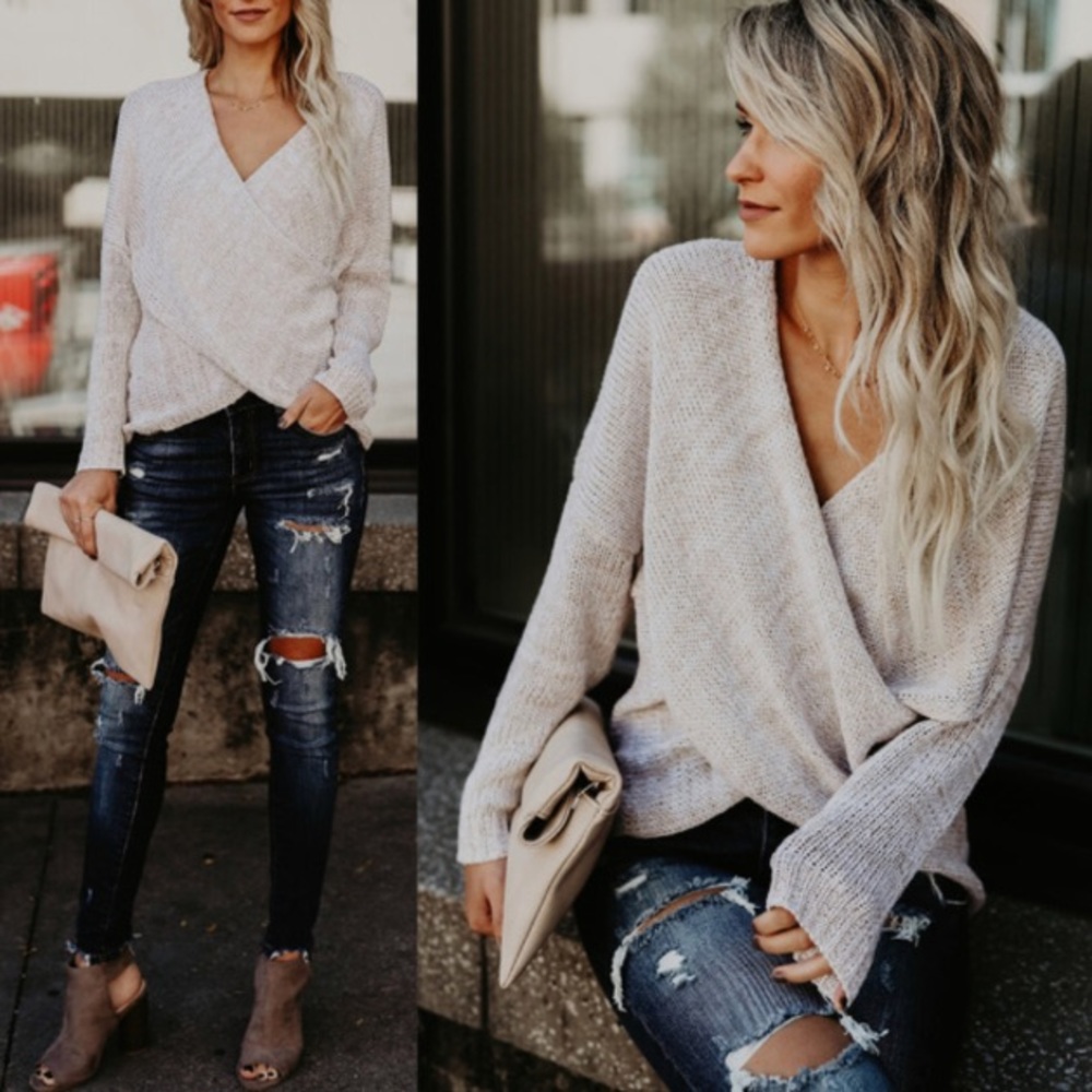 *NEW* Draped Crossover, Knit Sweater - Picture 8 of 8
