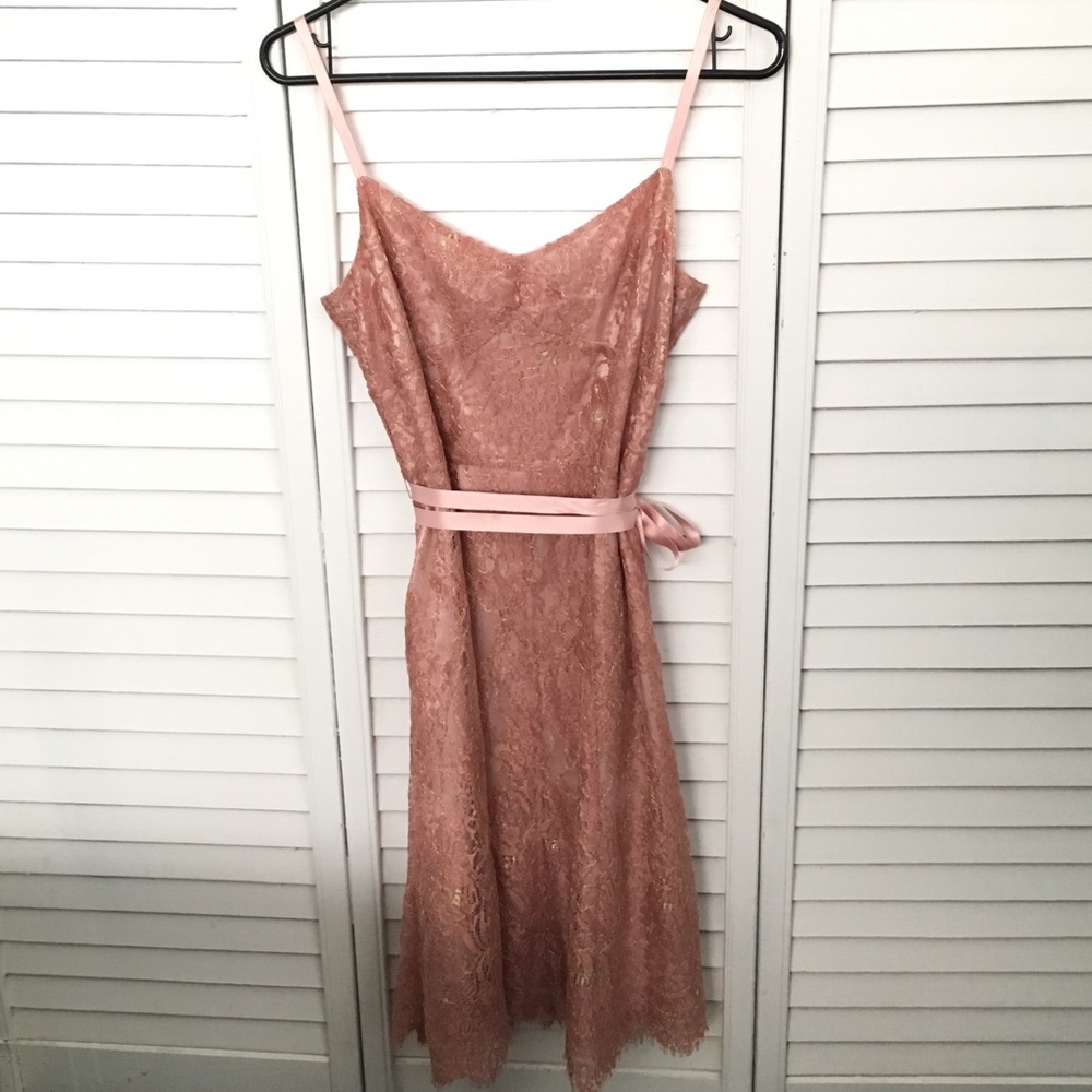Ann Taylor pink dress with gold lace