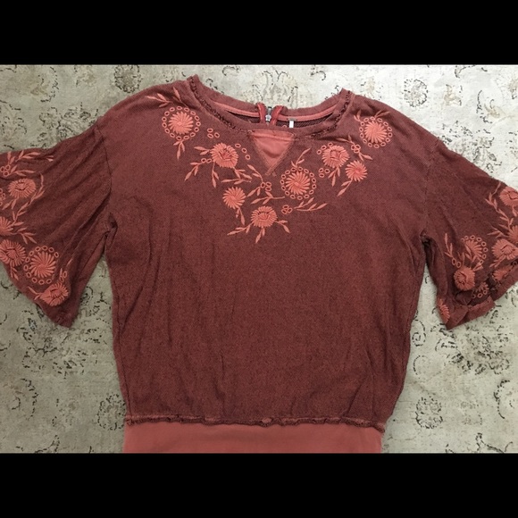 Free People orange embroidered sweater - Picture 1 of 4