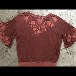 Free People orange embroidered sweater