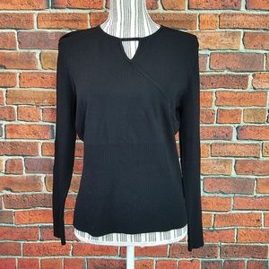 Strazzi key hole faux wrap black sweater