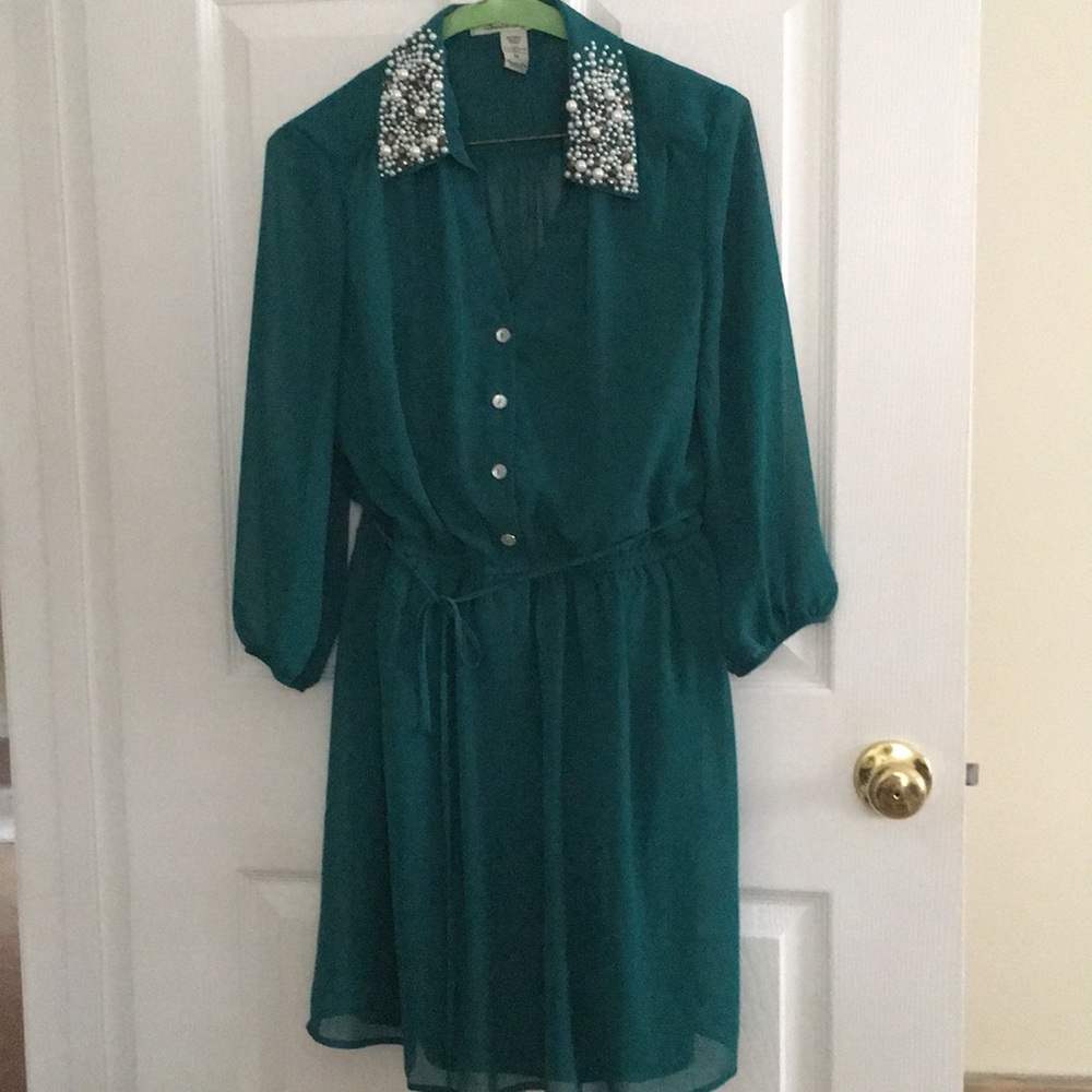 American Rag Emerald Green Beaded Collar Dress