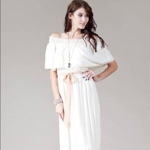 Rotten tomato white maxi off the shoulder dress
