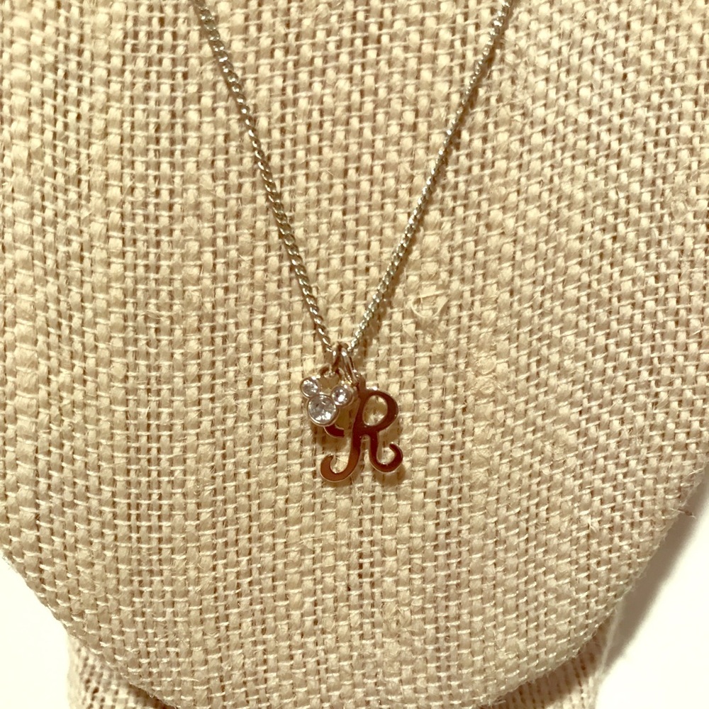“R” with rhinestone Mickey Mouse ears necklace