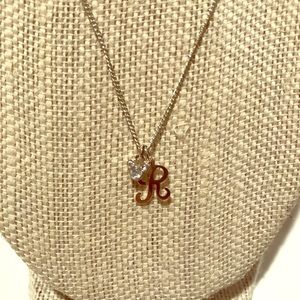 “R” with rhinestone Mickey Mouse ears necklace