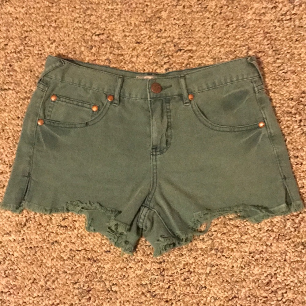 Free People Green Denim Shorts Size 27