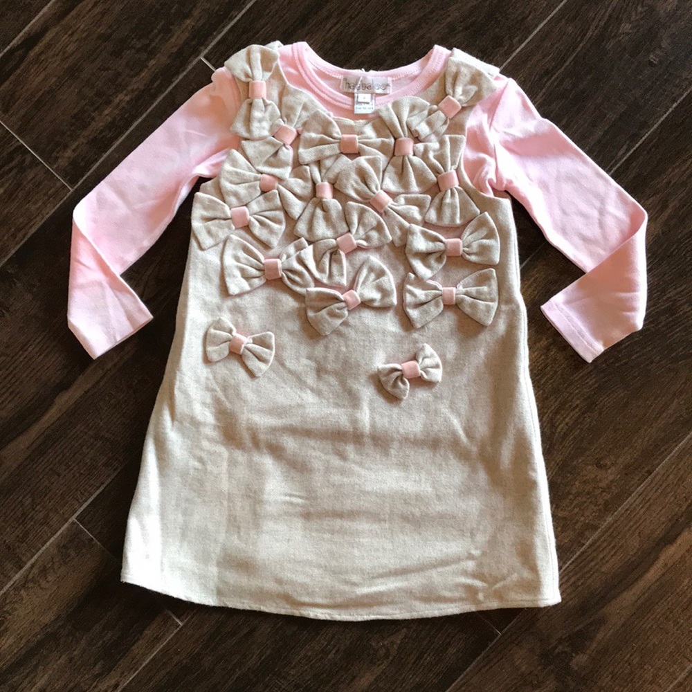 Neiman Marcus Halabaloo bow dress pink tan size 4