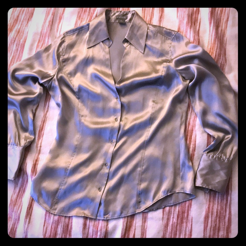 Ann Taylor Silver Silk Blouse