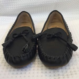 Talbots black leather tassel moccasins